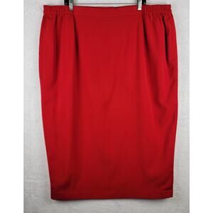 Sz 26 Plus Size Midi Skirt Red Straight Elastic Line Zip Slit Career Office Work